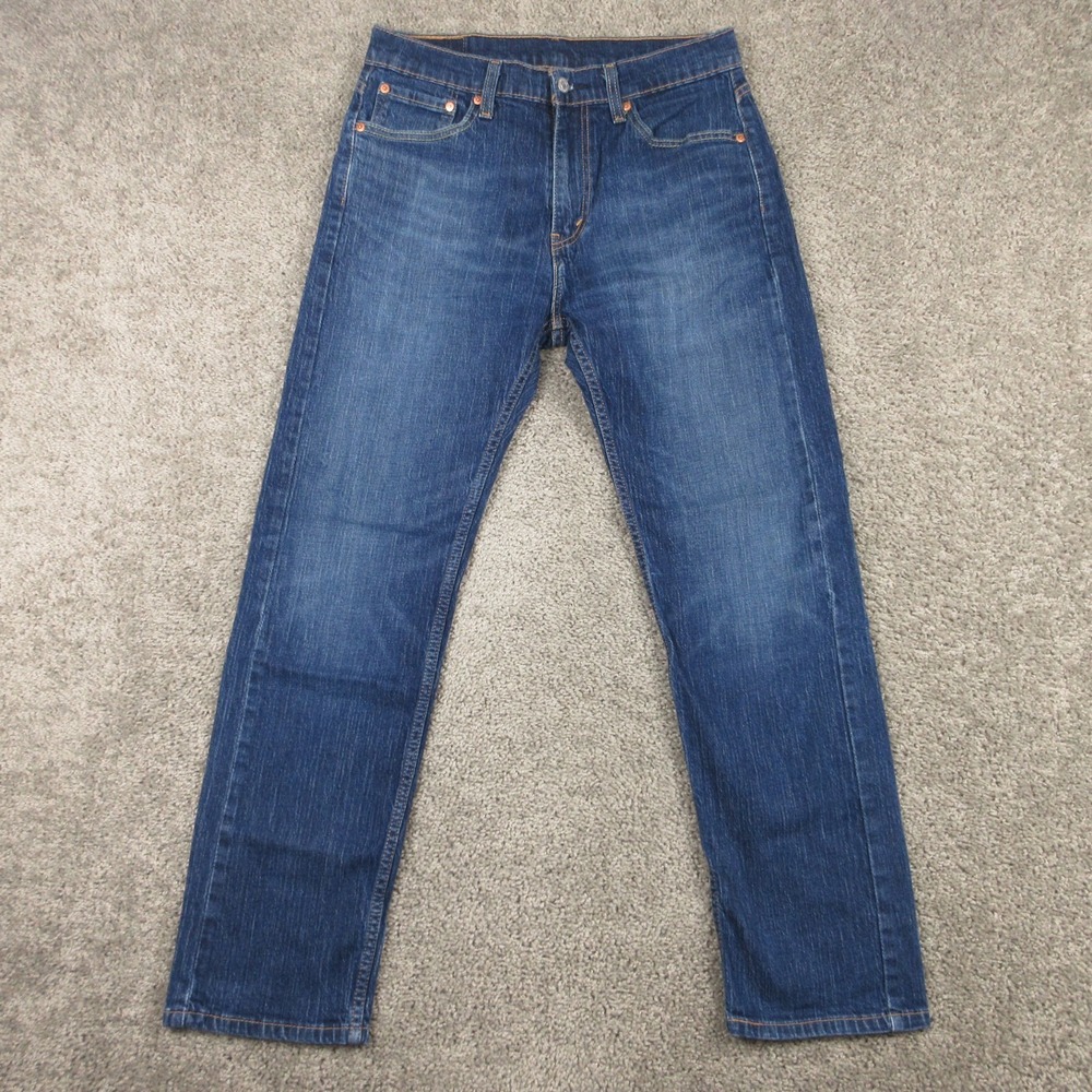 Levis Jeans Mens 32x30 Blue 505 Regular Straight Faded Whiskering Denim Pants